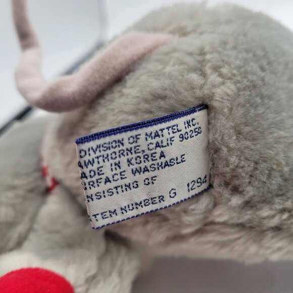 Mattel Emotions Vintage Christmas Gray Mouse Plush Red Scarf Black Boots Stuffed - Picture 12 of 13